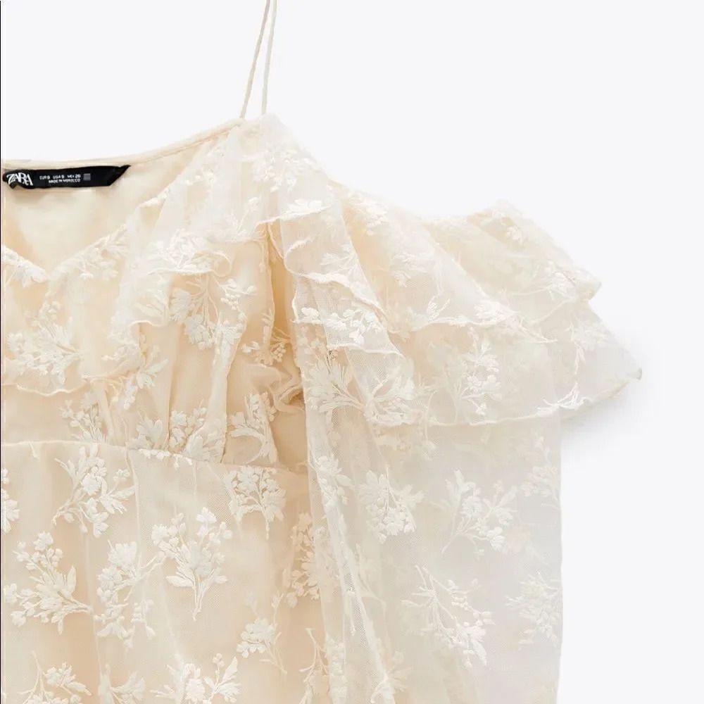 ZARA EMBROIDERED RUFFLED BLOUSE - Picture 11 of 11